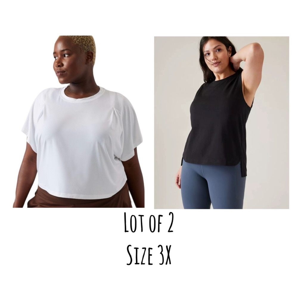 Athleta LOT OF 2 Elemental Cropped Tee & Effortless Tank Size 3X White and Black
